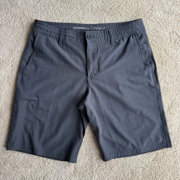 O’Neill Mens Hybrid Shorts Size 34 Gray Plaid Crossover Stretch Casual Surf - Picture 1 of 9